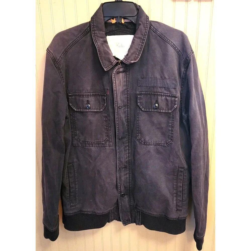 Koto Military Utility Field Zip-Up Button-Pockets Black Jacket Men Size L